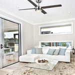 Load image into Gallery viewer, Laritza 56 in Covered Outdoor Ceiling Fan with Light in Brushed Nickel / Dark Driftwood — in-room lifestyle view