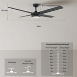 Load image into Gallery viewer, Laritza 56 in Covered Outdoor Ceiling Fan with Light in Matte Black — dimensions, downrod and sloped-ceiling fit