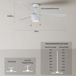 Load image into Gallery viewer, Tritour 44/52 in Pull Chain Ceiling Fan with Light in Matte White — dimensions, downrod and sloped-ceiling fit