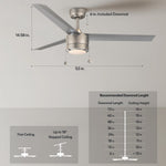 Load image into Gallery viewer, Tritour 44/52 in Pull Chain Ceiling Fan with Light in Brushed Nickel / Silver — dimensions, downrod and sloped-ceiling fit