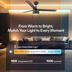Load image into Gallery viewer, Tritour 44/52 in Pull Chain Ceiling Fan with Light in Matte Black / Dark Brown — lighting, colour temperature and lumens