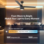 Load image into Gallery viewer, Tritour 44/52 in Pull Chain Ceiling Fan with Light in Matte Black — lighting, colour temperature and lumens