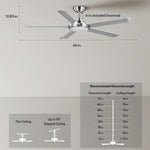 Load image into Gallery viewer, Arlette 60 in Covered Outdoor Ceiling Fan with Light in Brushed Nickel / Silver — dimensions, downrod and sloped-ceiling fit