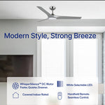 Load image into Gallery viewer, Gossamer 52/60 in Ceiling Fan with Light in Brushed Nickel / Silver — feature overview, remote, control and pull chain