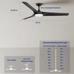 Load image into Gallery viewer, Gossamer 52/60 in Ceiling Fan with Light in Matte Black — dimensions, downrod and sloped-ceiling fit
