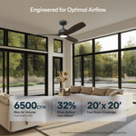Load image into Gallery viewer, BOCA II 52 in Matter Smart Ceiling Fan with Light in Matte Black / Dark Driftwood — airflow and room coverage