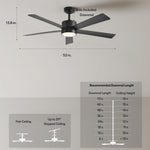 Load image into Gallery viewer, Dawn 52 in Matter Smart Ceiling Fan with Light in Matte Black — dimensions, downrod and sloped-ceiling fit