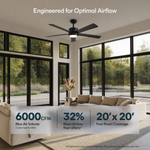 Load image into Gallery viewer, Dawn 52 in Matter Smart Ceiling Fan with Light in Matte Black — airflow and room coverage