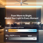 Load image into Gallery viewer, Dragonfly 56 in Matter Smart Ceiling Fan with Light in Matte White / Blackened Oak / White Wood — lighting, colour temperature and lumens
