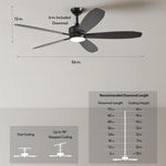 Load image into Gallery viewer, Dragonfly 56 in Matter Smart Ceiling Fan with Light in Matte Black / Blackened Oak / Dark Walnut — dimensions, downrod and sloped-ceiling fit
