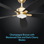 Load image into Gallery viewer, Dragonfly 56 in Matter Smart Ceiling Fan with Light in Champagne Bronze / Blackened Oak / Dark Cherry — finish and material detail