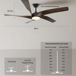 Load image into Gallery viewer, Mighty Condor 60 in Matter Smart Ceiling Fan with Light in Matte Black / Dark Brown — dimensions, downrod and sloped-ceiling fit
