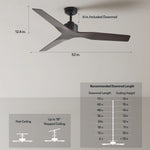 Load image into Gallery viewer, Skylark 52 in Matter Smart Ceiling Fan Without Light in Matte Black / Dark Brown — dimensions, downrod and sloped-ceiling fit