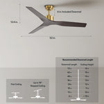 Load image into Gallery viewer, Skylark 52 in Matter Smart Ceiling Fan Without Light in Matte Champagne / Dark Brown — dimensions, downrod and sloped-ceiling fit