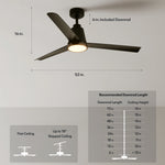 Load image into Gallery viewer, Solo 52 in Covered Outdoor Ceiling Fan with Light in Matte Black — dimensions, downrod and sloped-ceiling fit