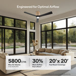 Load image into Gallery viewer, Banyan 52 in Matter Smart Rattan Ceiling Fan with Light in Matte Black / Natural Rattan — airflow and room coverage