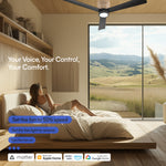Load image into Gallery viewer, Banyan 52 in Matter Smart Rattan Ceiling Fan with Light in Matte Black / Natural Rattan — Matter smart-home compatibility