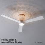 Load image into Gallery viewer, Banyan 52 in Matter Smart Rattan Ceiling Fan with Light in Matte White / Natural Rattan — finish and material detail