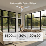 Load image into Gallery viewer, Banyan 52 in Matter Smart Rattan Ceiling Fan with Light in Matte White / Natural Rattan — airflow and room coverage