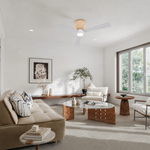 Load image into Gallery viewer, Banyan 52 in Matter Smart Rattan Ceiling Fan with Light in Matte White / Natural Rattan — in-room lifestyle view