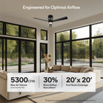 Load image into Gallery viewer, Moxy 52 in Matter Smart Cage Ceiling Fan with Light in Matte Black — airflow and room coverage