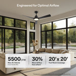 Load image into Gallery viewer, Trinity 52 in Matter Smart Ceiling Fan with Light in Matte Black — airflow and room coverage