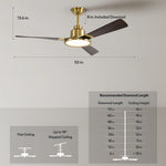 Load image into Gallery viewer, Trinity 52 in Matter Smart Ceiling Fan with Light in Matte Champagne / Dark Bronze — dimensions, downrod and sloped-ceiling fit