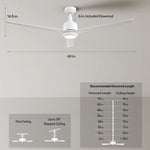 Load image into Gallery viewer, Troy 60 in Covered Outdoor Ceiling Fan with Light in Matte White — dimensions, downrod and sloped-ceiling fit