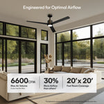 Load image into Gallery viewer, Troy 60 in Covered Outdoor Ceiling Fan with Light in Matte Black — airflow and room coverage
