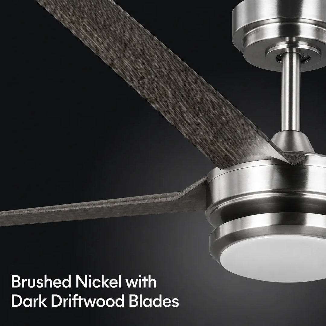 Laritza 56 in Covered Outdoor Ceiling Fan with Light in Brushed Nickel / Dark Driftwood — finish and material detail