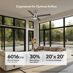 Load image into Gallery viewer, Laritza 56 in Covered Outdoor Ceiling Fan with Light in Brushed Nickel / Dark Driftwood — airflow and room coverage
