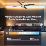 Load image into Gallery viewer, Laritza 56 in Covered Outdoor Ceiling Fan with Light in Brushed Nickel / Dark Driftwood — lighting, colour temperature and lumens
