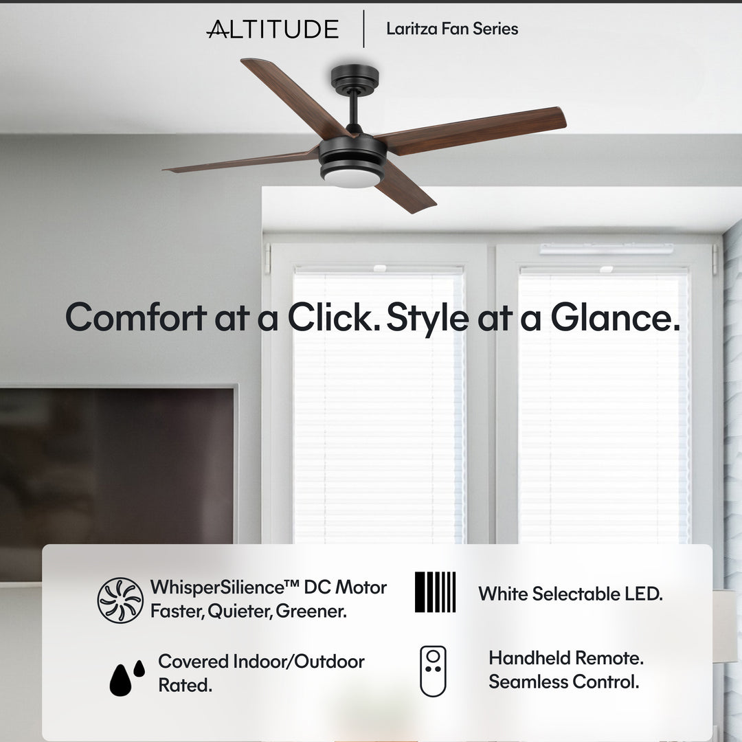 Laritza 56 in Covered Outdoor Ceiling Fan with Light in Matte Black / Dark Brown — feature overview