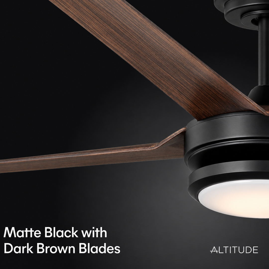 Laritza 56 in Covered Outdoor Ceiling Fan with Light in Matte Black / Dark Brown — finish and material detail