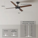 Load image into Gallery viewer, Laritza 56 in Covered Outdoor Ceiling Fan with Light in Matte Black / Dark Brown — dimensions, downrod and sloped-ceiling fit
