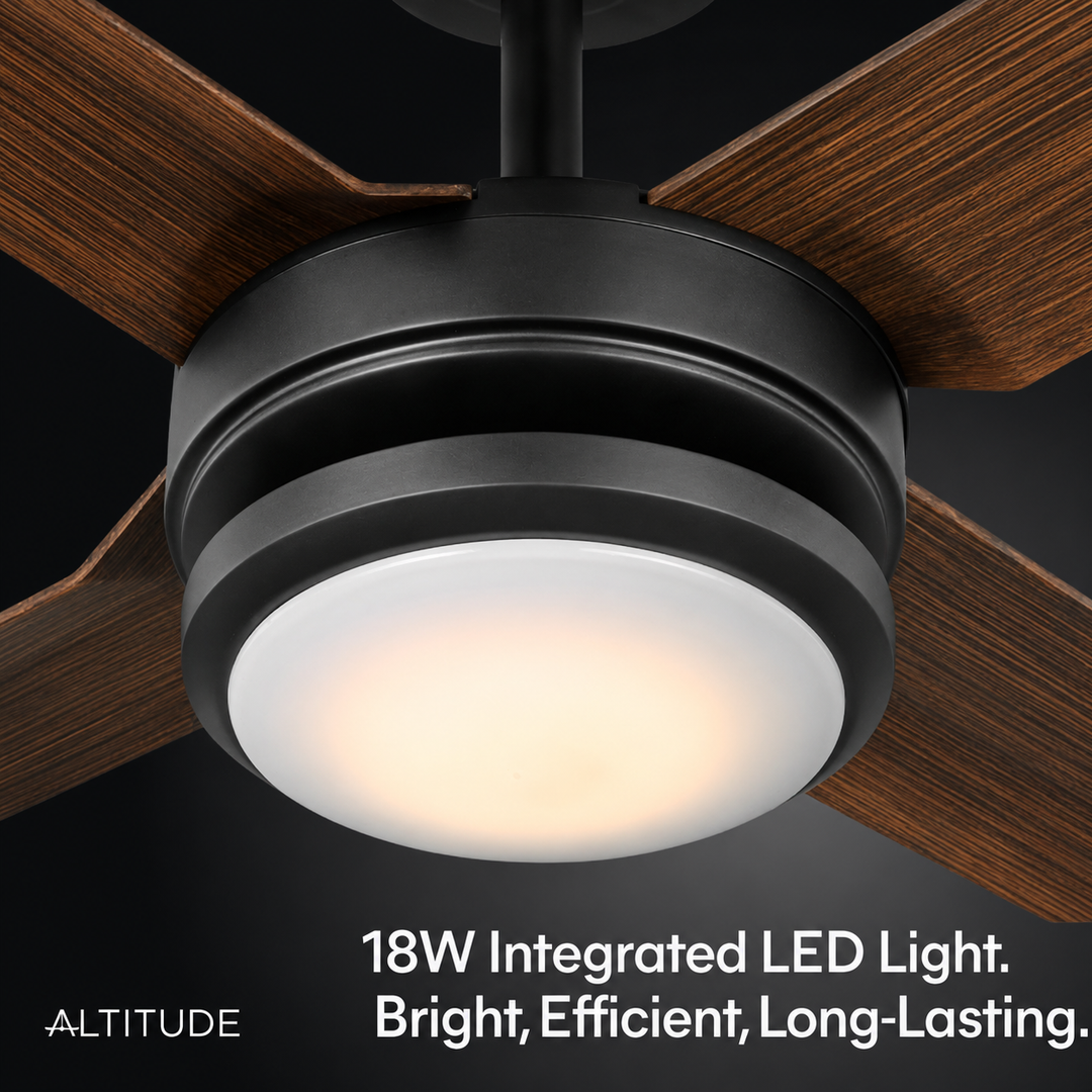 Laritza 56 in Covered Outdoor Ceiling Fan with Light in Matte Black / Dark Brown — light hardware detail