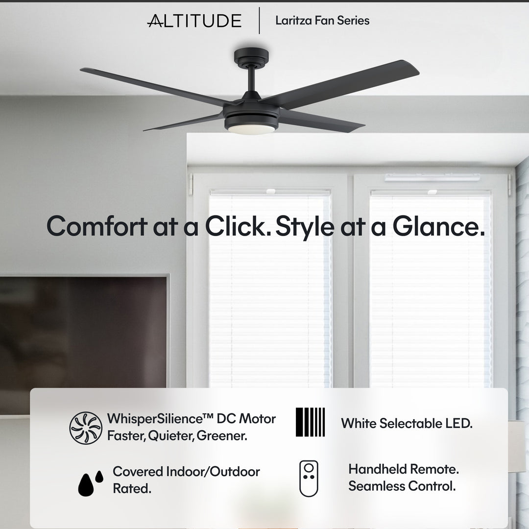 Laritza 56 in Covered Outdoor Ceiling Fan with Light in Matte Black — feature overview