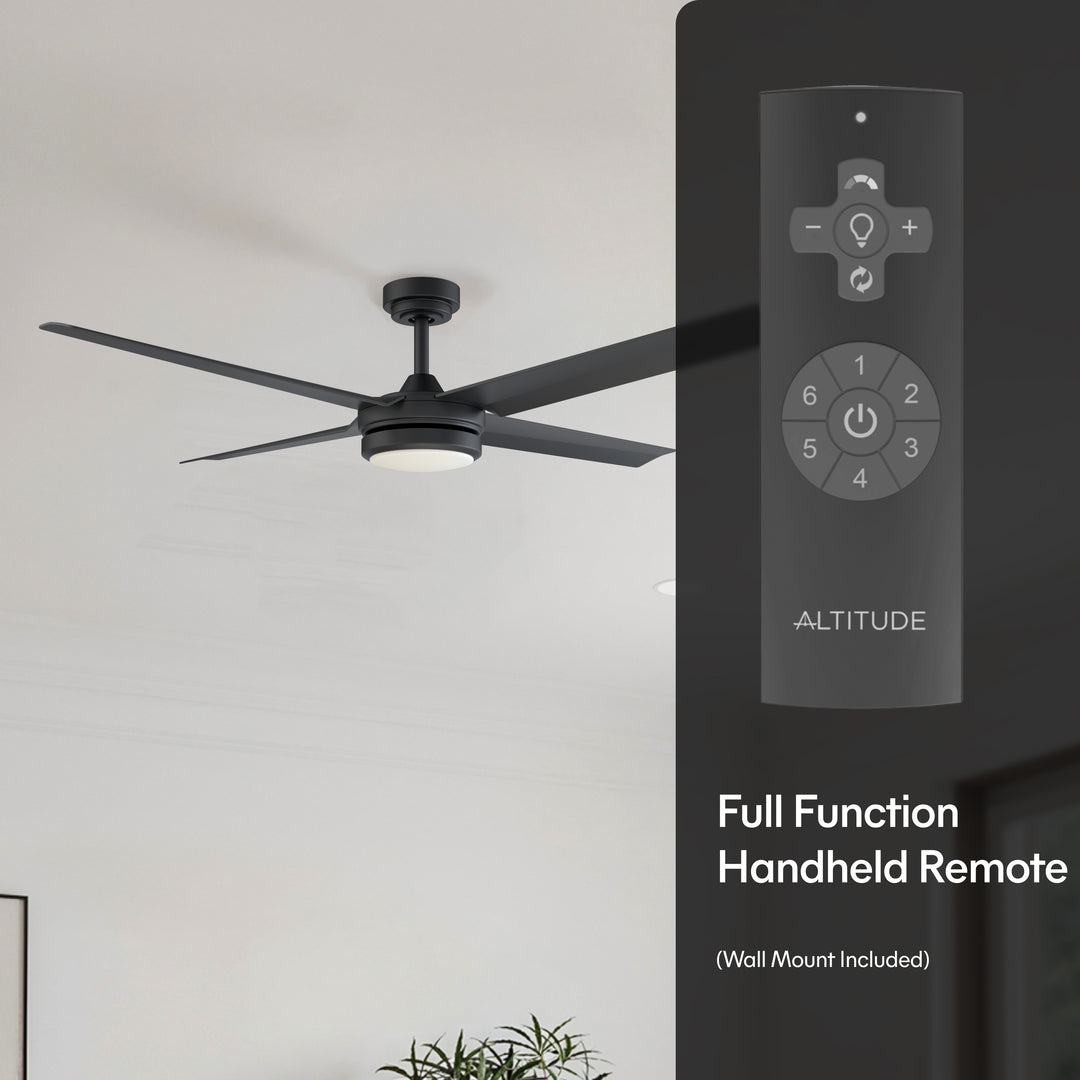 Laritza 56 in Covered Outdoor Ceiling Fan with Light in Matte Black — remote, control and pull chain