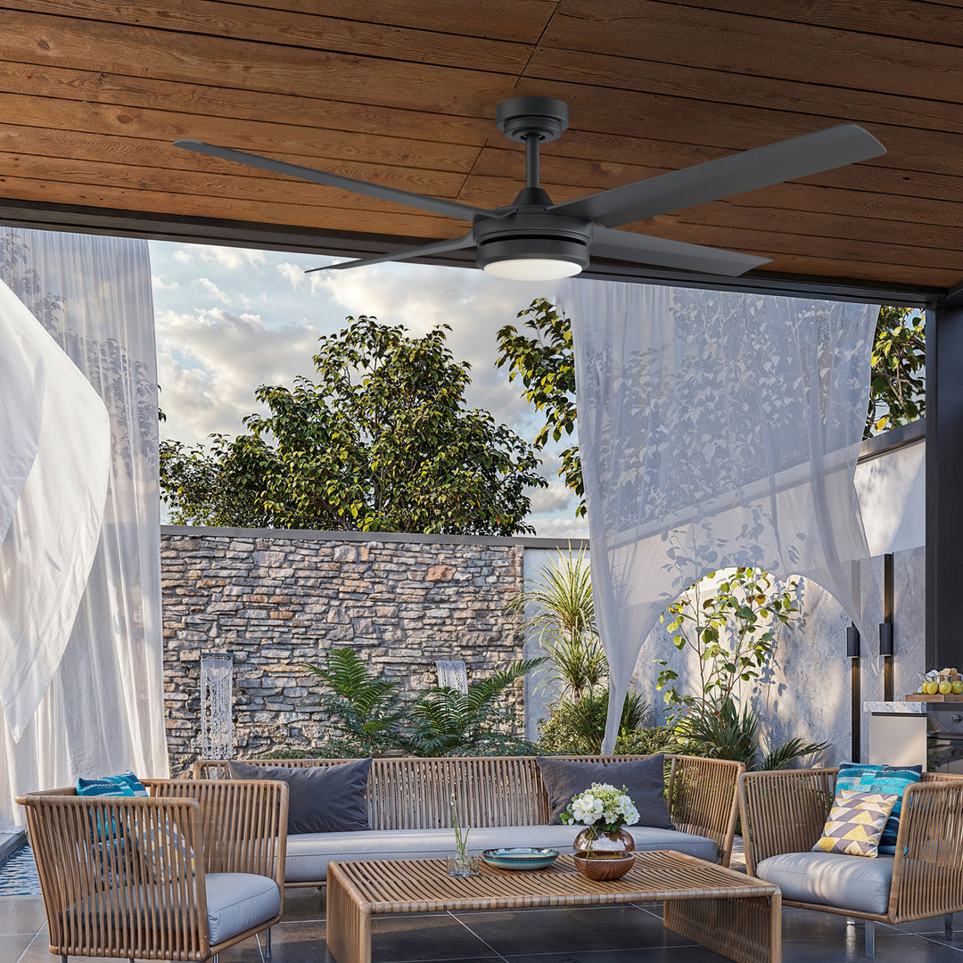 Laritza 56 in Covered Outdoor Ceiling Fan with Light in Matte Black — in-room lifestyle view