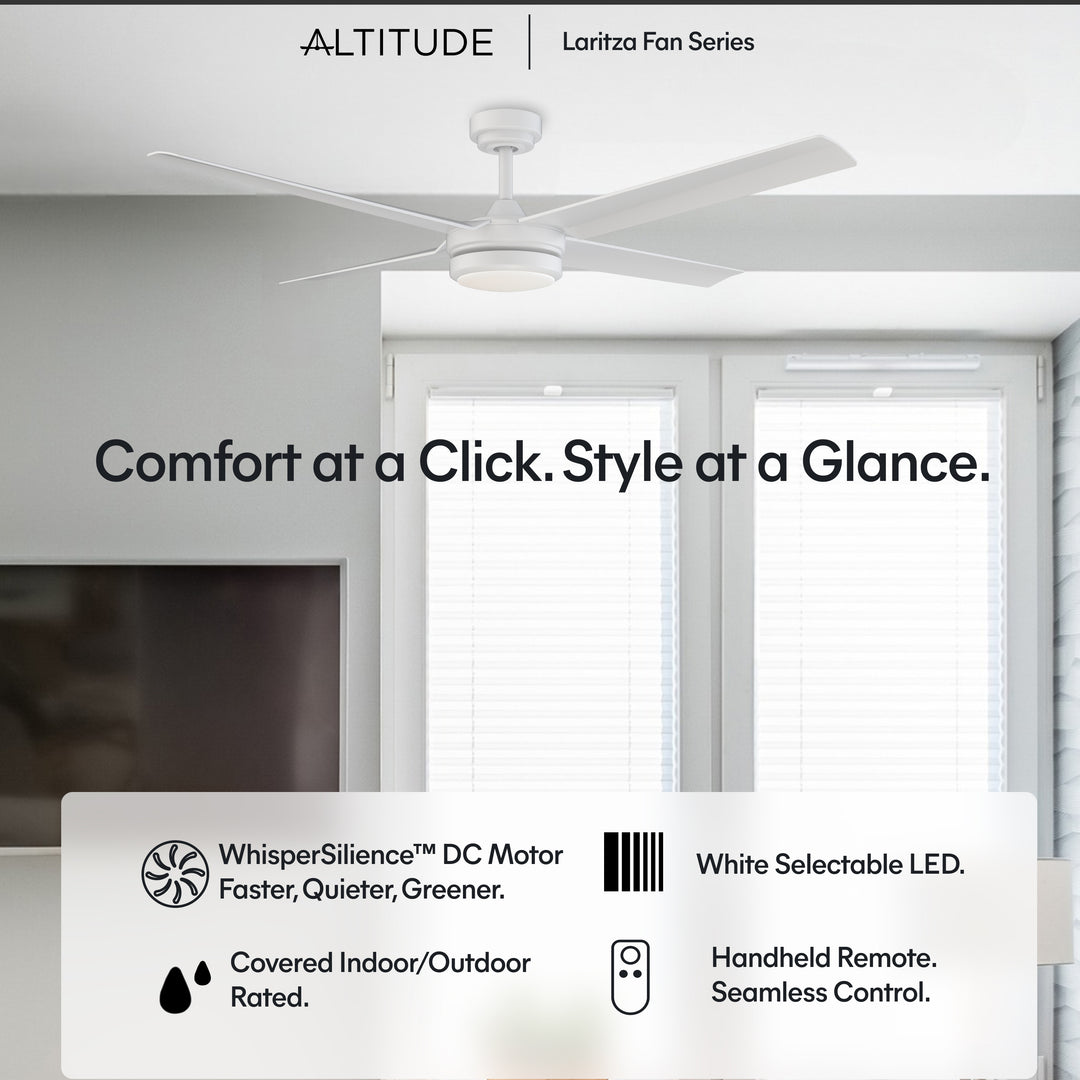 Laritza 56 in Covered Outdoor Ceiling Fan with Light in Matte White — feature overview