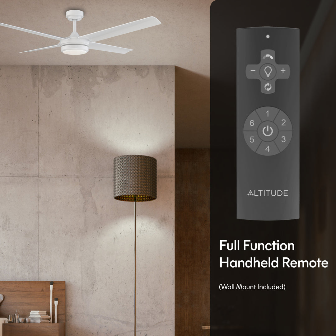 Laritza 56 in Covered Outdoor Ceiling Fan with Light in Matte White — remote, control and pull chain