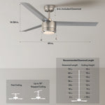 Load image into Gallery viewer, Tritour 44/52 in Pull Chain Ceiling Fan with Light in Brushed Nickel / Silver — dimensions, downrod and sloped-ceiling fit
