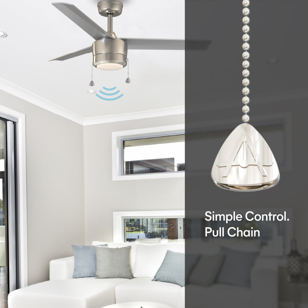 Tritour 44/52 in Pull Chain Ceiling Fan with Light in Brushed Nickel / Silver — remote, control and pull chain