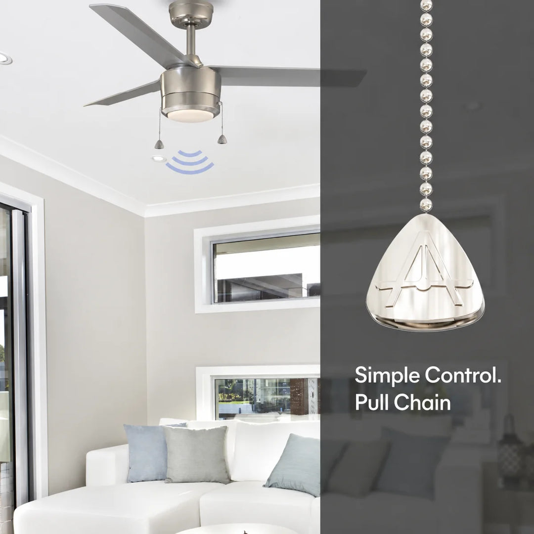 Tritour 44/52 in Pull Chain Ceiling Fan with Light in Brushed Nickel / Silver — remote, control and pull chain