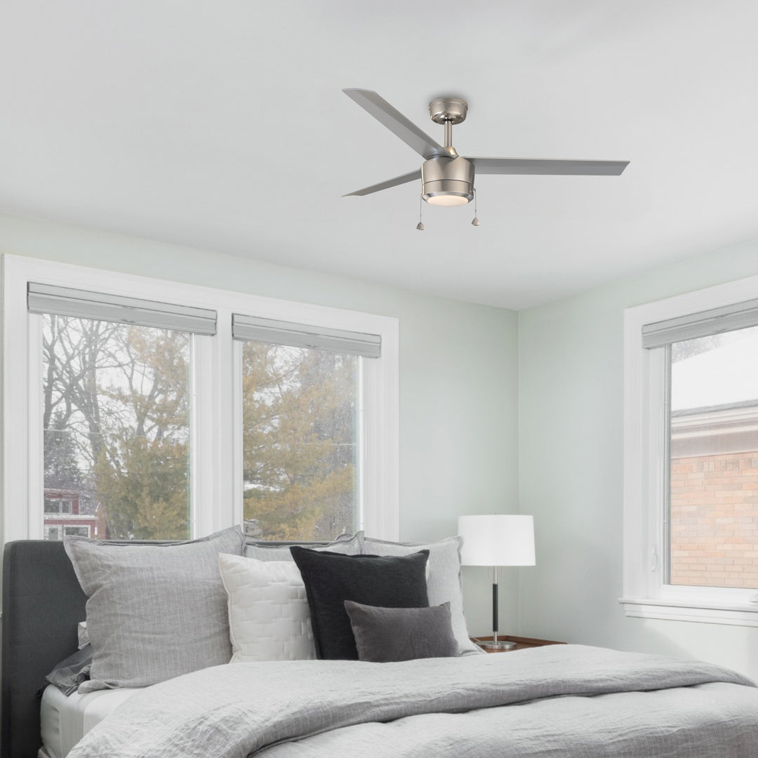 Tritour 44/52 in Pull Chain Ceiling Fan with Light in Brushed Nickel / Silver — in-room lifestyle view