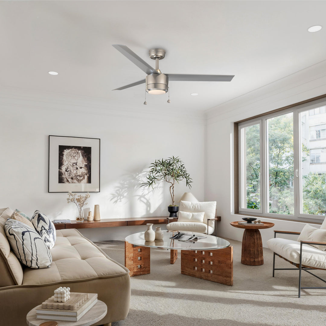 Tritour 44/52 in Pull Chain Ceiling Fan with Light in Brushed Nickel / Silver — in-room lifestyle view