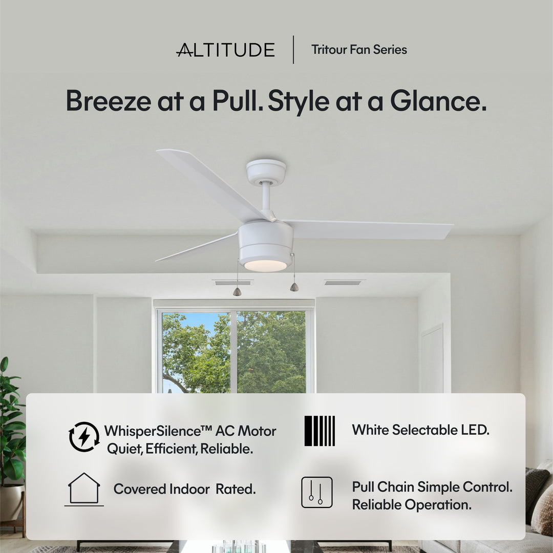 Tritour 44/52 in Pull Chain Ceiling Fan with Light in Matte White — motor and efficiency, feature overview