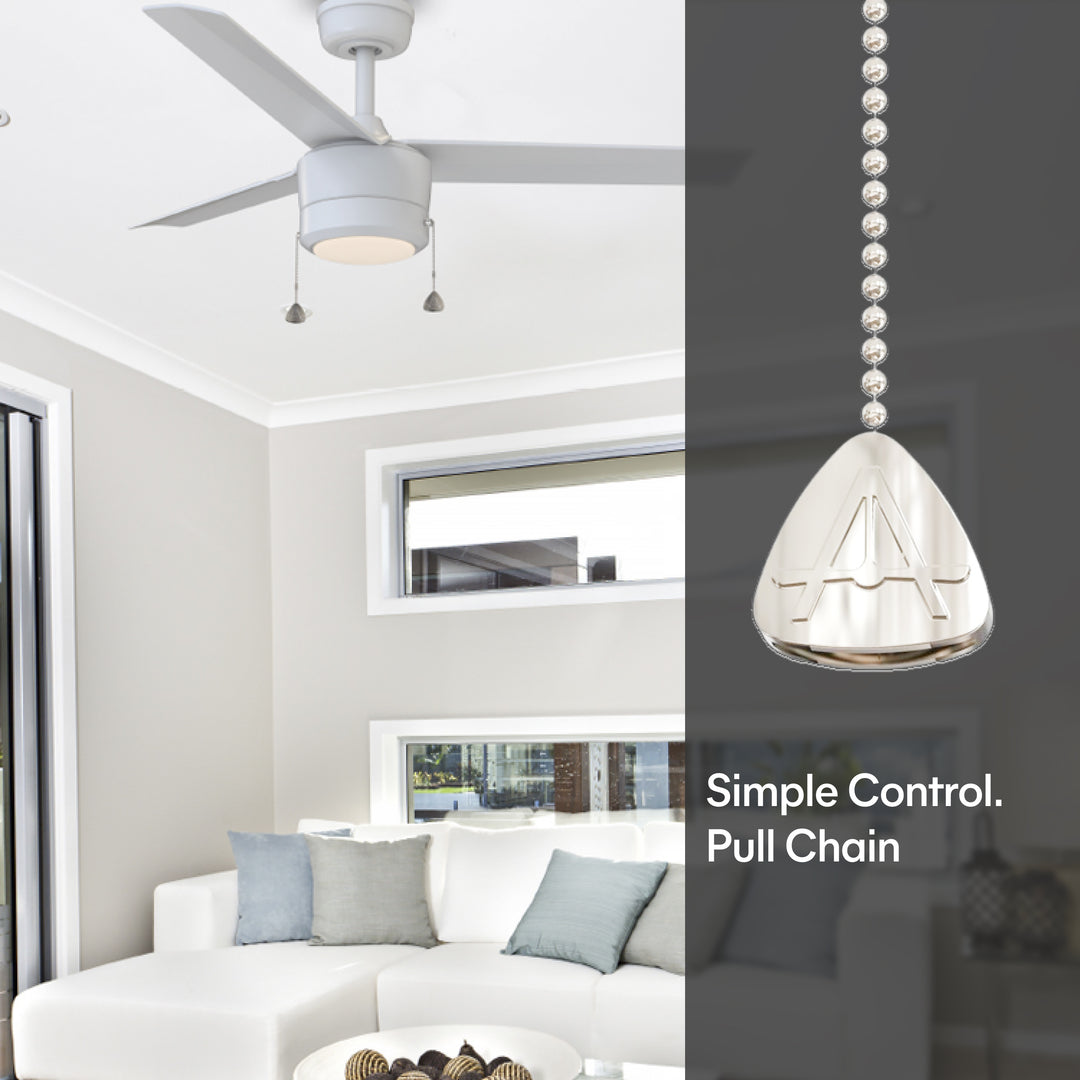 Tritour 44/52 in Pull Chain Ceiling Fan with Light in Matte White — remote, control and pull chain