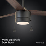 Load image into Gallery viewer, Tritour 44/52 in Pull Chain Ceiling Fan with Light in Matte Black / Dark Brown — finish and material detail, light hardware detail
