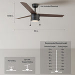 Load image into Gallery viewer, Tritour 44/52 in Pull Chain Ceiling Fan with Light in Matte Black / Dark Brown — dimensions, downrod and sloped-ceiling fit
